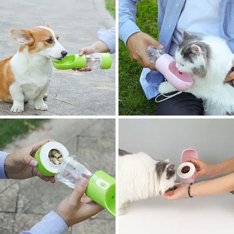 Pet Water Bottle with Integrated Feeder, Blue