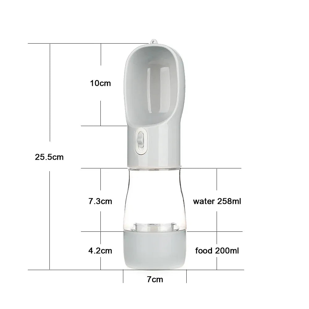 Pet Water Bottle with Integrated Feeder, Gray