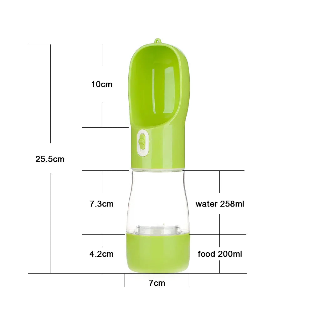 Pet Water Bottle with Integrated Feeder, Green