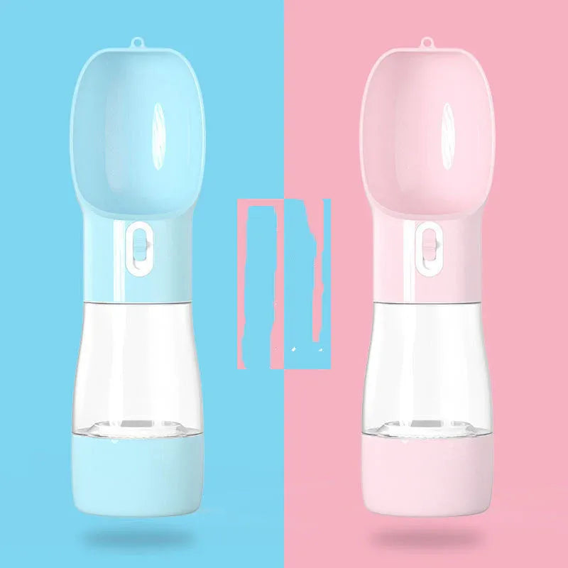 Pet Water Bottle with Integrated Feeder, Pink