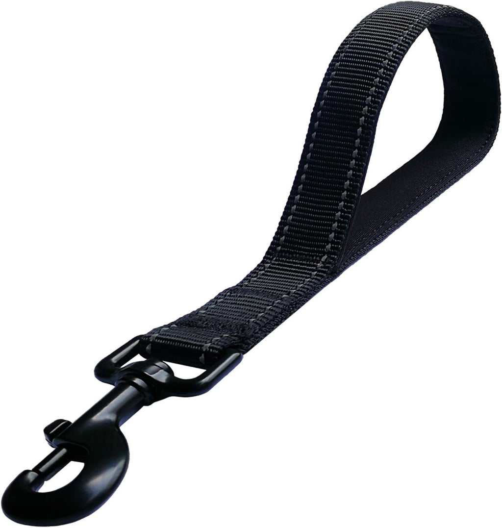 Short Dog Leash - Traffic Padded Handle - Heavy Duty - Short Nylon Dog Lead for Training Control - Reflective Threads Pet Leashes for Large Dogs and Medium Dogs (12 Inch, Reflective Black)