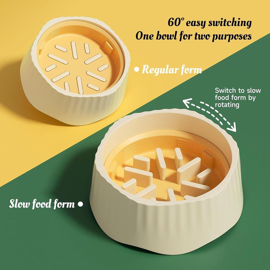 Slow Feeding Dog Bowl, Interactive Educational Toy, Prevents Overeating by the Puppy, Two Feeding Positions Yellow, 20.3 x 7.7 cm
