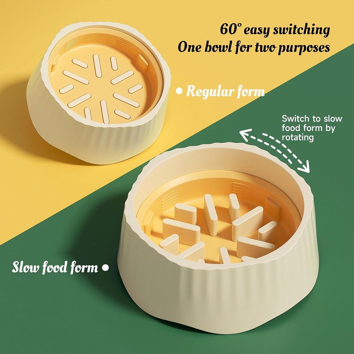 Slow Feeding Dog Bowl, Interactive Educational Toy, Prevents Overeating by the Puppy, Two Feeding Positions Yellow, 20.3 x 7.7 cm