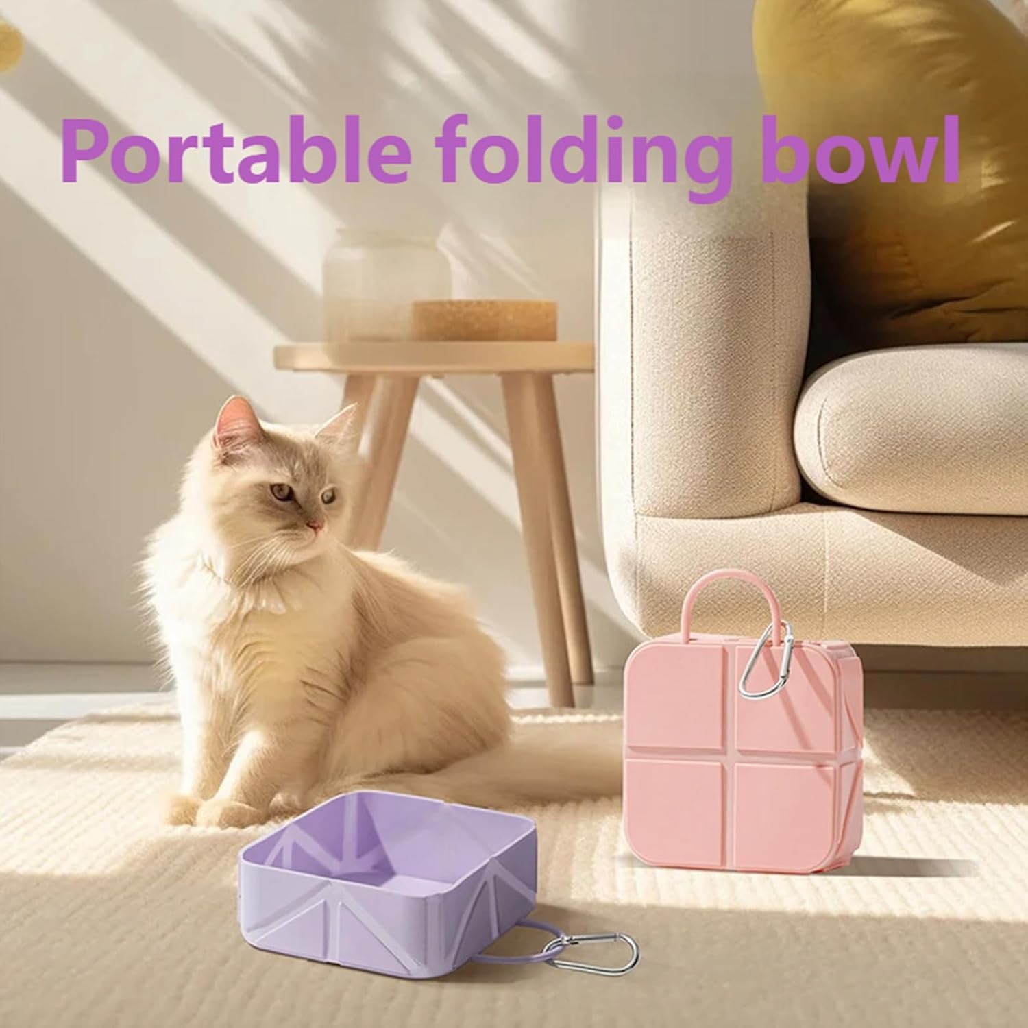 Foldable Dog Food Bowl - Dog Drinking Bowl - Dog Bowl - Travel Bowl - Water Bowl - Food Bowl - Dog Supplies - Hiking - Camping - On the Go - Silicone Bowl - Portable Food Bowl - Dog Accessories - Beige - 1 Piece