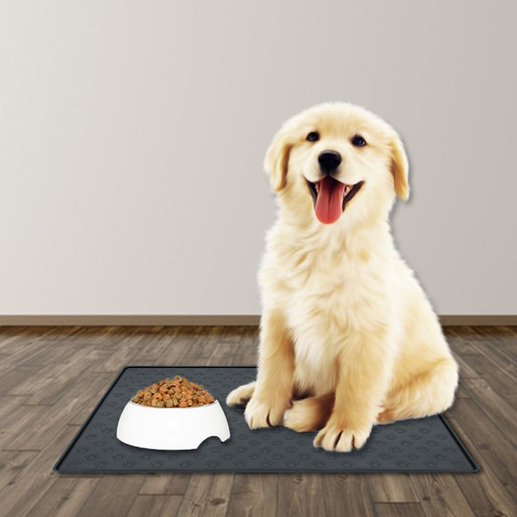 Darzheoy Dog Food Mat, Waterproof Dog Bowl Mat, Silicone Dog Mat for Food and Water, Pet Food Mat with Edges, Nonslip Dog Feeding Mat, Dog Food Mats for Floors Black