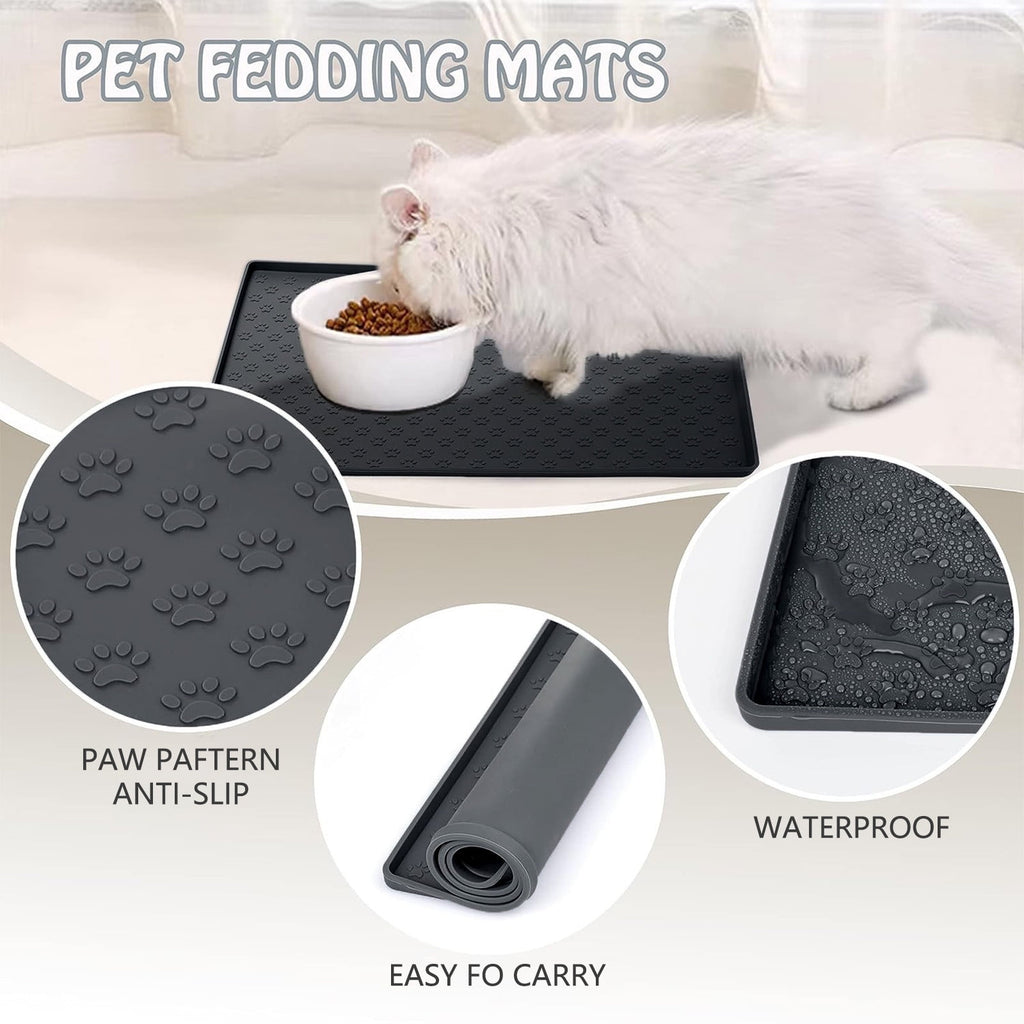 Darzheoy Dog Food Mat, Waterproof Dog Bowl Mat, Silicone Dog Mat for Food and Water, Pet Food Mat with Edges, Nonslip Dog Feeding Mat, Dog Food Mats for Floors Black