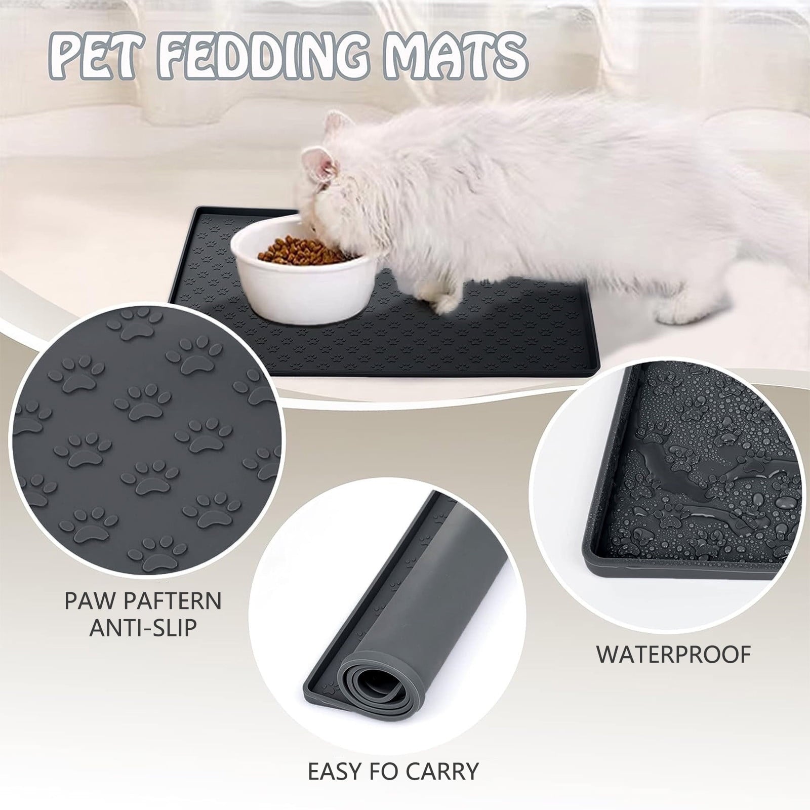Darzheoy Dog Food Mat, Waterproof Dog Bowl Mat, Silicone Dog Mat for Food and Water, Pet Food Mat with Edges, Nonslip Dog Feeding Mat, Dog Food Mats for Floors Black