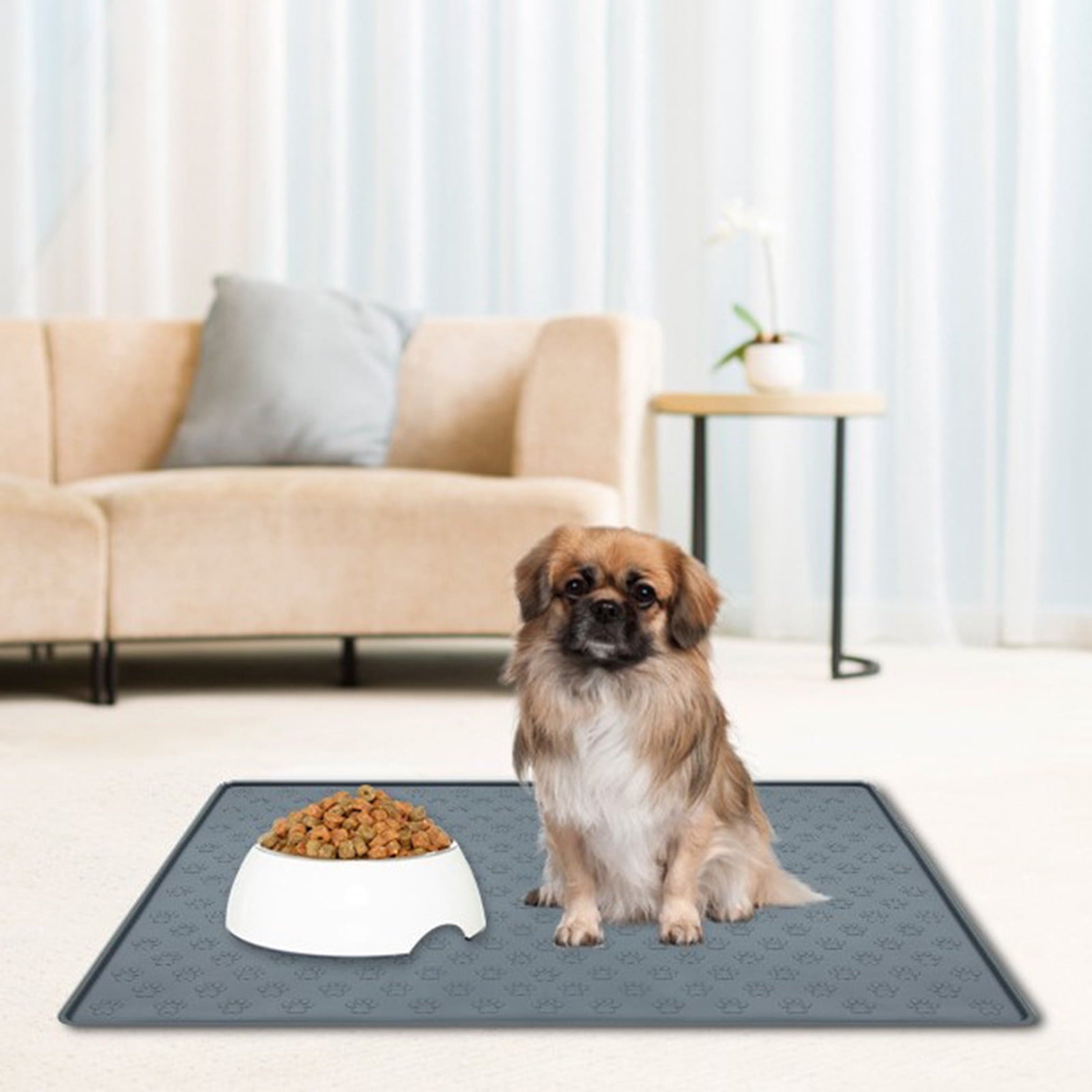 Darzheoy Dog Food Mat, Waterproof Dog Bowl Mat, Silicone Dog Mat for Food and Water, Pet Food Mat with Edges, Nonslip Dog Feeding Mat, Dog Food Mats for Floors Gray