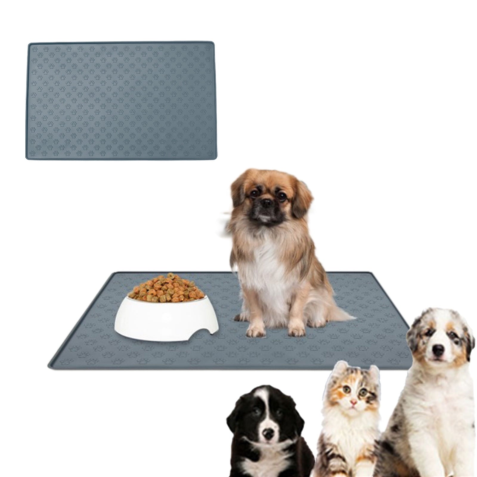 Darzheoy Dog Food Mat, Waterproof Dog Bowl Mat, Silicone Dog Mat for Food and Water, Pet Food Mat with Edges, Nonslip Dog Feeding Mat, Dog Food Mats for Floors Gray