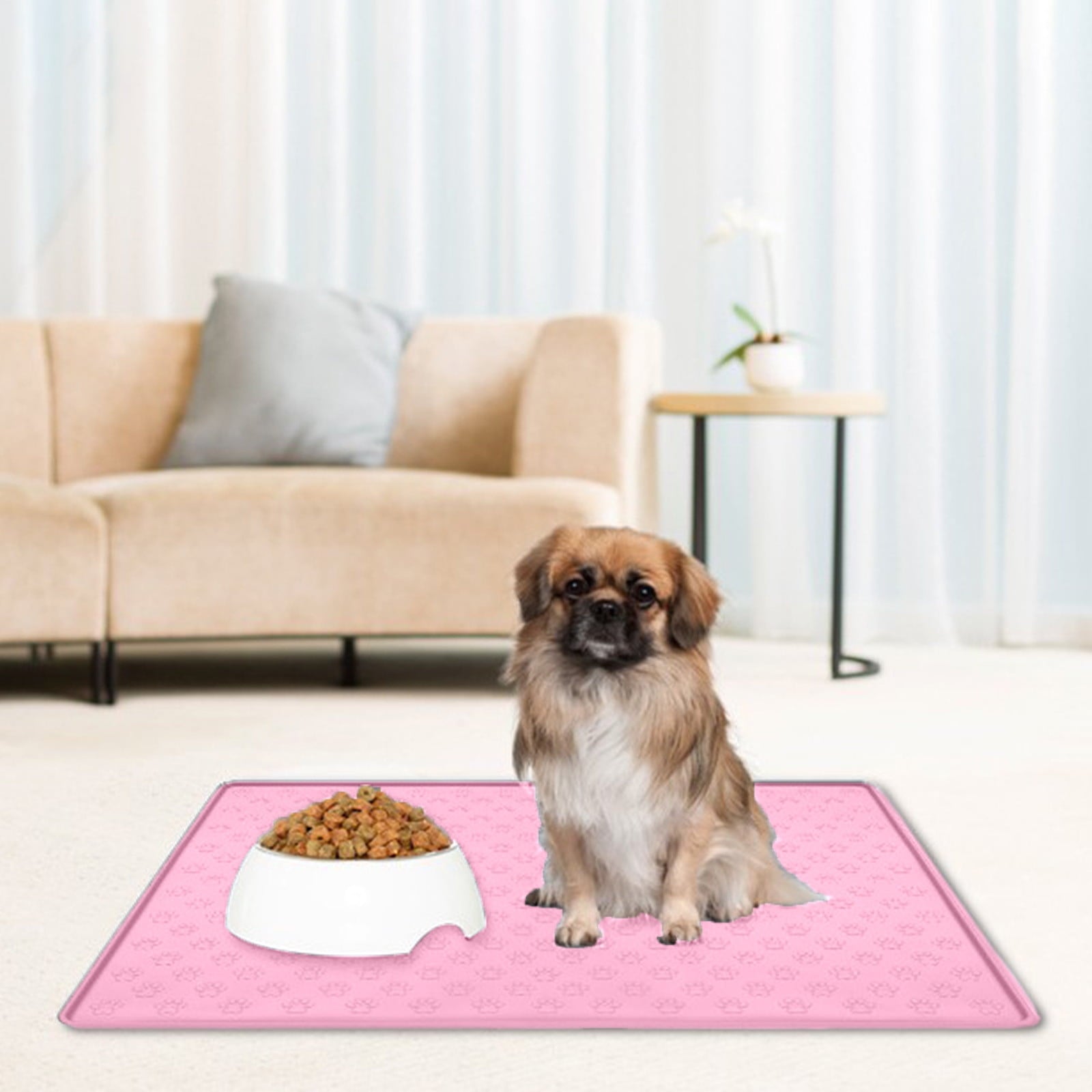 Darzheoy Dog Food Mat, Waterproof Dog Bowl Mat, Silicone Dog Mat for Food and Water, Pet Food Mat with Edges, Nonslip Dog Feeding Mat, Dog Food Mats for Floors Pink