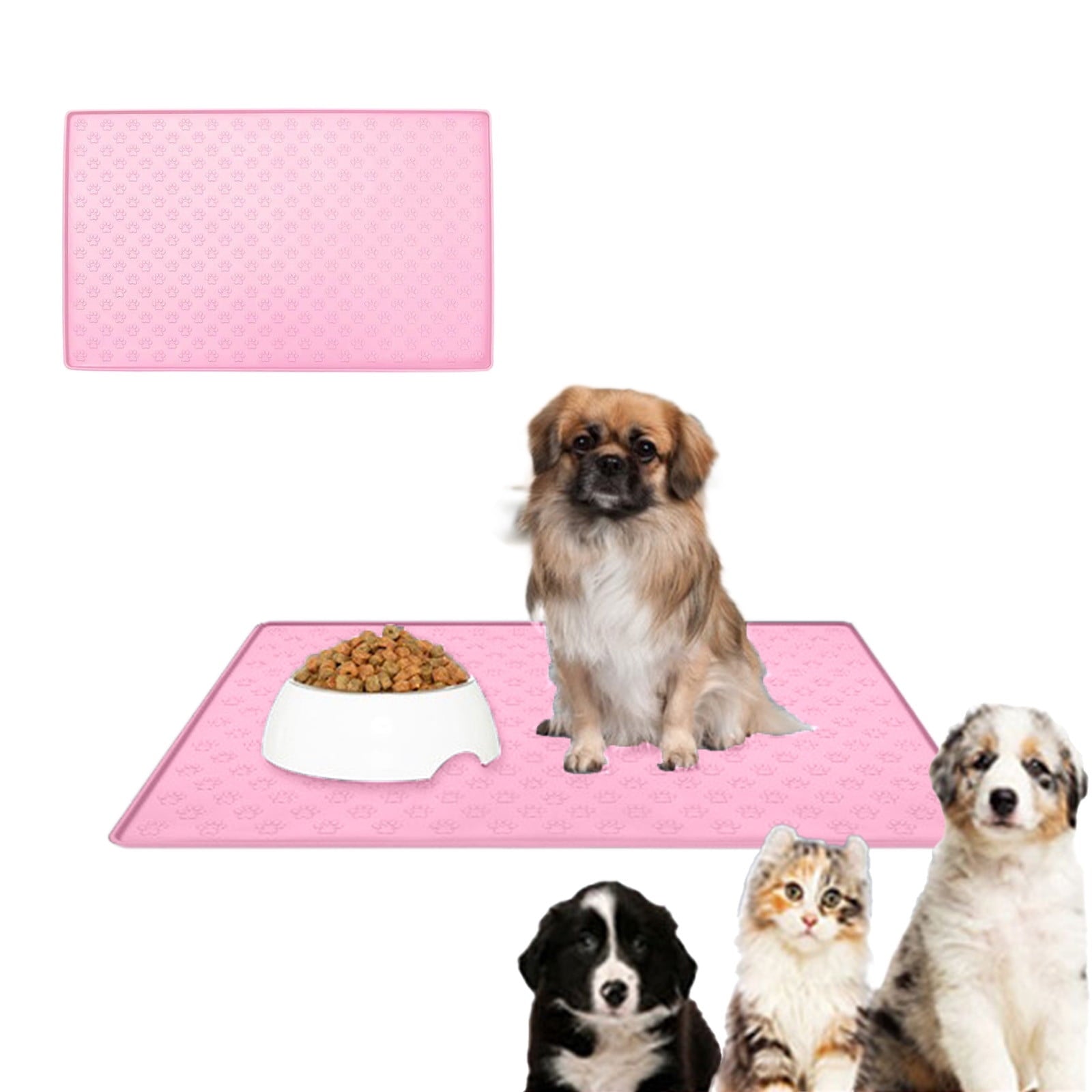 Darzheoy Dog Food Mat, Waterproof Dog Bowl Mat, Silicone Dog Mat for Food and Water, Pet Food Mat with Edges, Nonslip Dog Feeding Mat, Dog Food Mats for Floors Pink