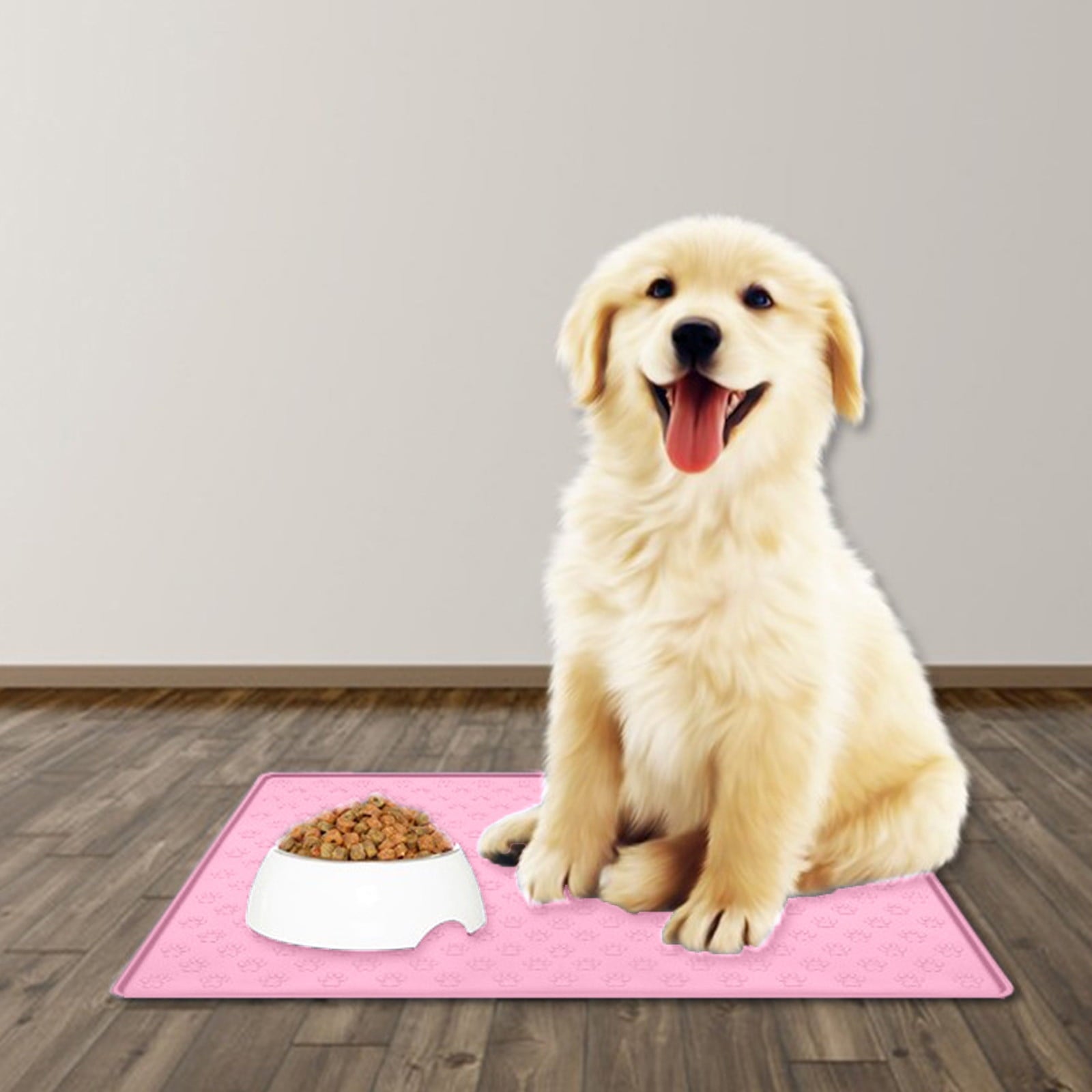 Darzheoy Dog Food Mat, Waterproof Dog Bowl Mat, Silicone Dog Mat for Food and Water, Pet Food Mat with Edges, Nonslip Dog Feeding Mat, Dog Food Mats for Floors Pink