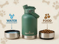 Pawstock 3-in-1 Insulated Dog Water Bottle with Dual Bowls – 1L Stainless Steel Travel Bottle-Rainforest Green