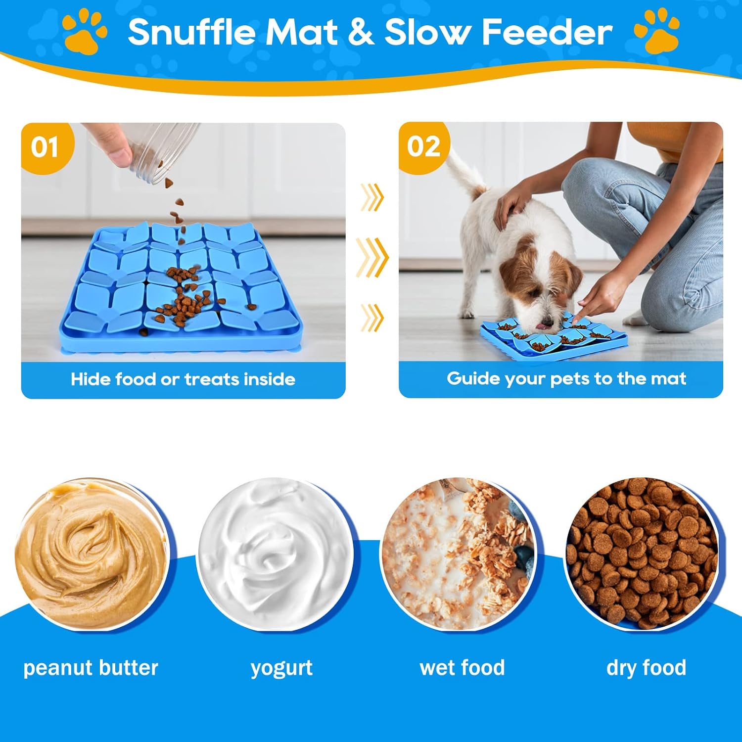 Slow Feeder Dog Cat Bowl Blue 1 Piece Pet Food Bowl