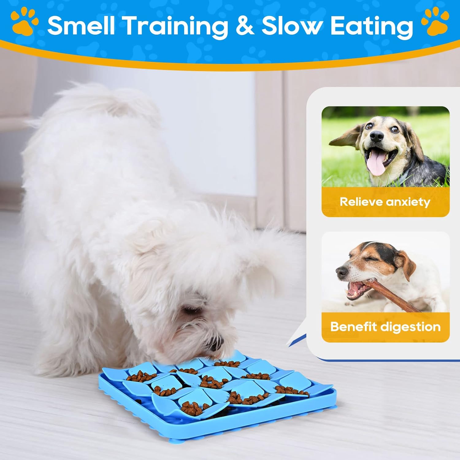 Slow Feeder Dog Cat Bowl Blue 1 Piece Pet Food Bowl