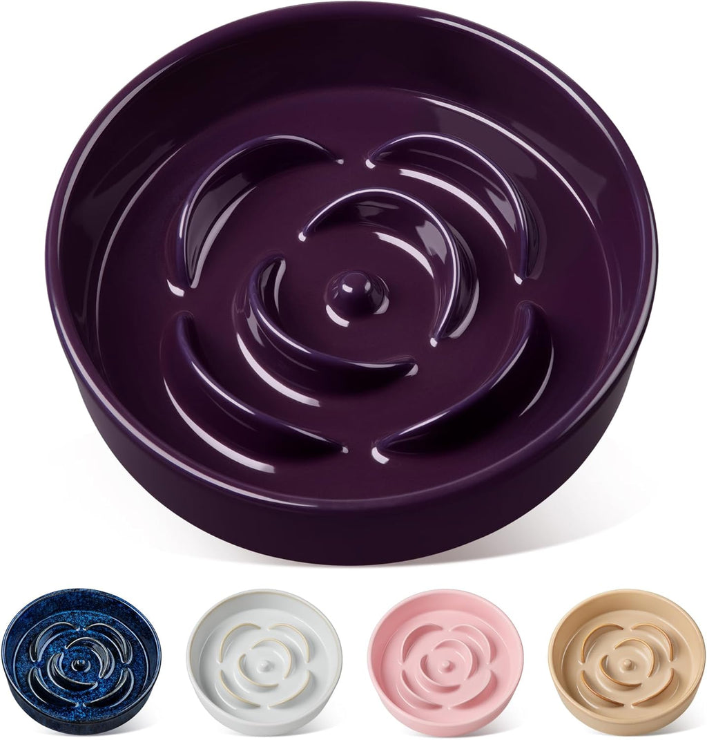 Slow Feeder Dog Bowl, 1.5 Cups Ceramic Slow Feeder for Medium Breed, Puzzle Maze Food Dog Bowl for Fast Eater, Dark Purple