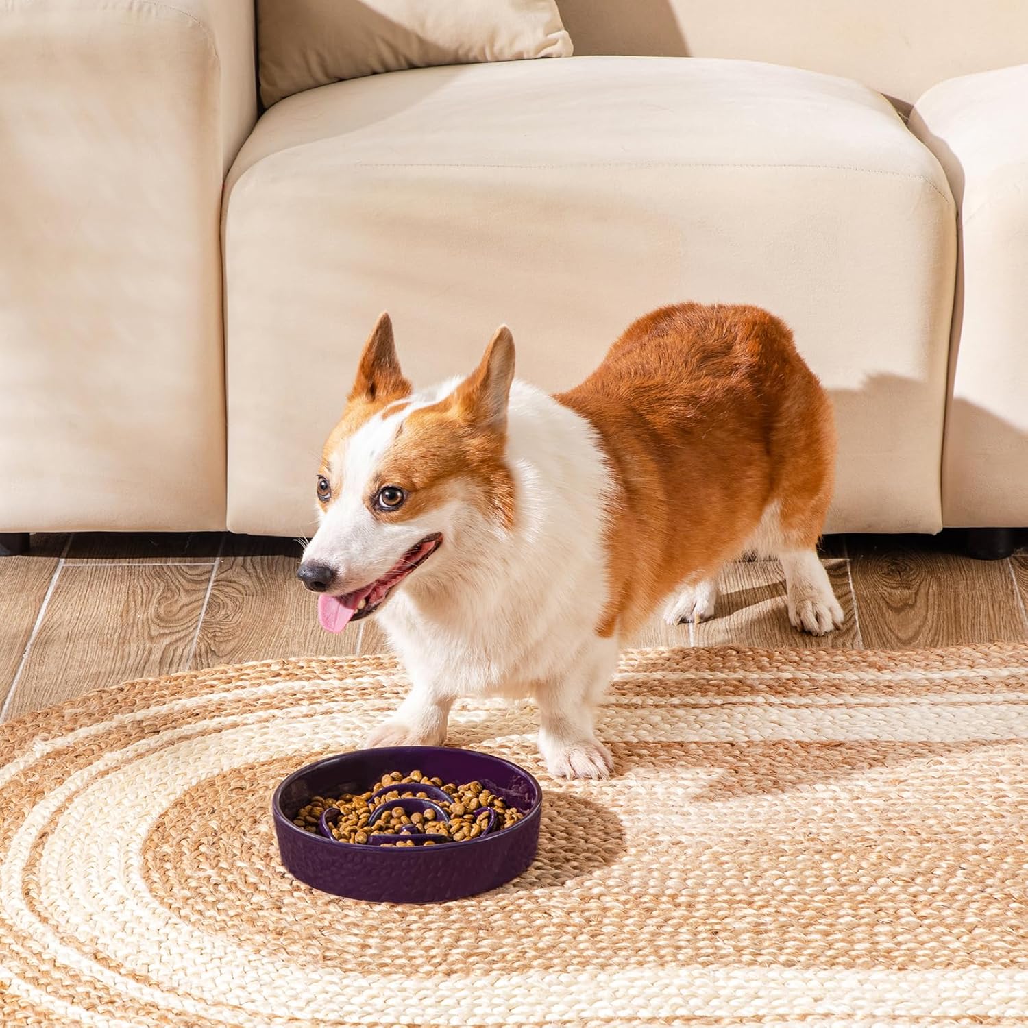 Slow Feeder Dog Bowl, 1.5 Cups Ceramic Slow Feeder for Medium Breed, Puzzle Maze Food Dog Bowl for Fast Eater, Dark Purple