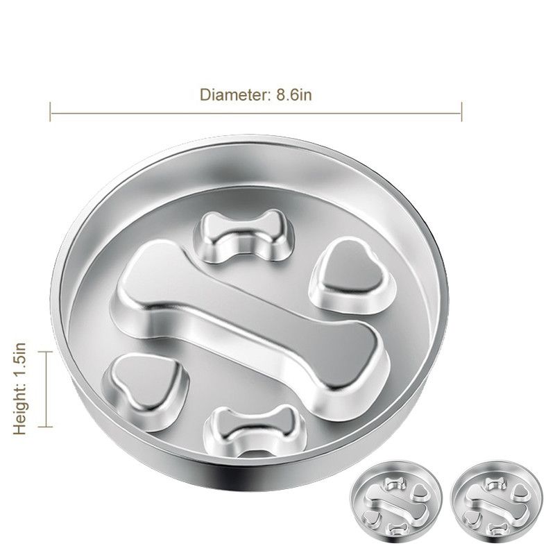 2-Piece Stainless Steel Slow Feeder Set for Pets, Reversible, for Cats and Dogs – Bone Design