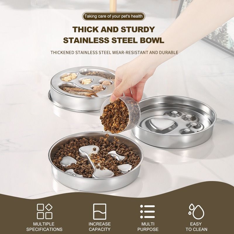 2-Piece Stainless Steel Slow Feeder Set for Pets, Reversible, for Cats and Dogs – Bone Design