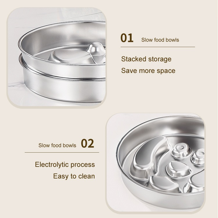 2-Piece Stainless Steel Slow Feeder Set for Pets, Reversible, for Cats and Dogs – Bone Design