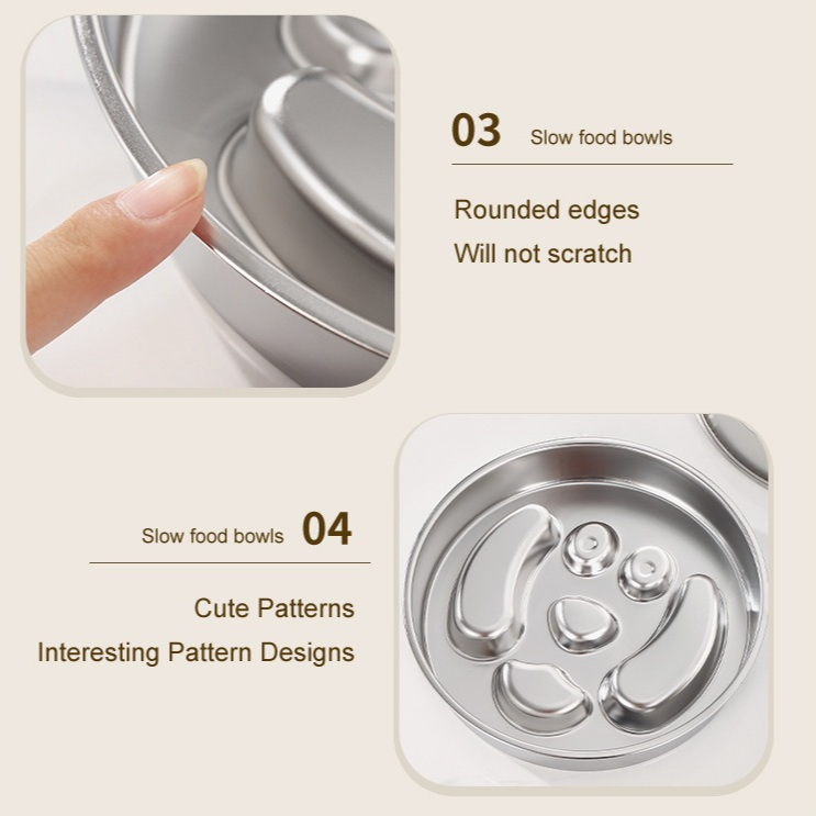 2-Piece Stainless Steel Slow Feeder Set for Pets, Reversible, for Cats and Dogs – Bone Design