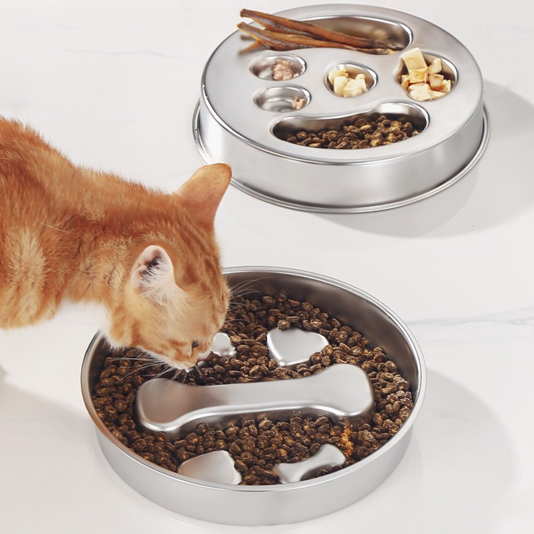 2-Piece Stainless Steel Slow Feeder Set for Pets, Reversible, for Cats and Dogs – Bone Design