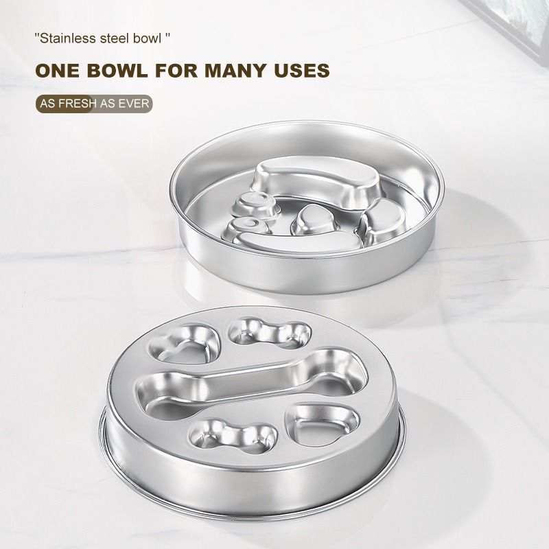 2-Piece Stainless Steel Slow Feeder Set for Pets, Reversible, for Cats and Dogs – Bone Design