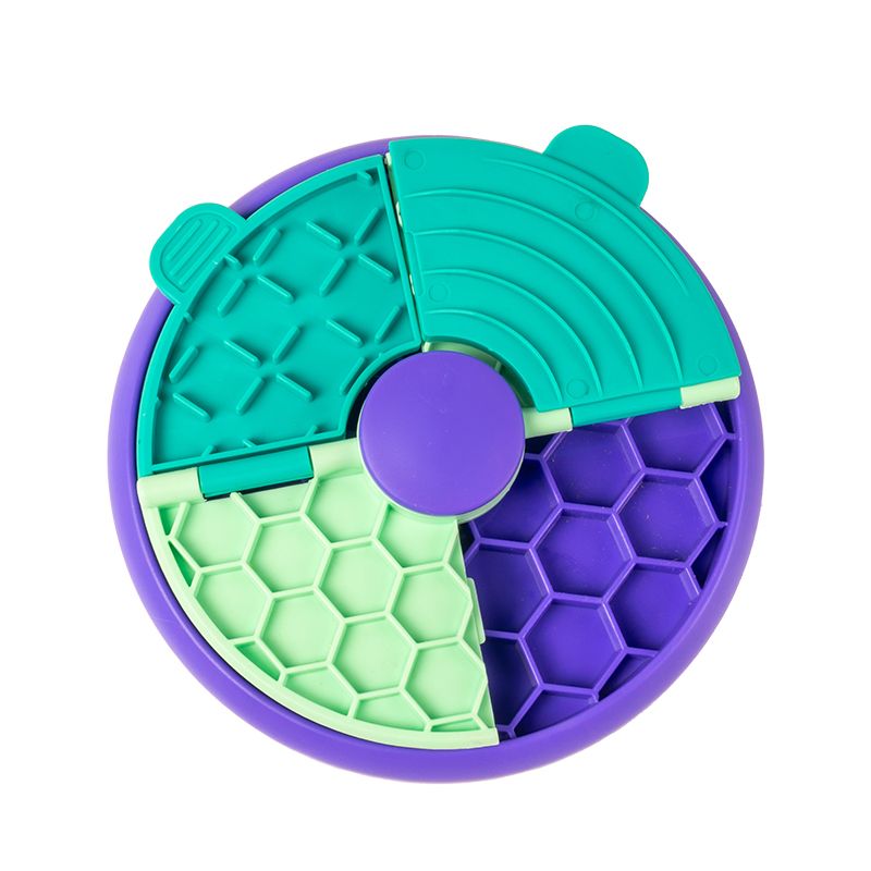 3-in-1 Pet Puzzle Slow Feeder Bowl with Multi-Level Rotating Disk - Purple-green
