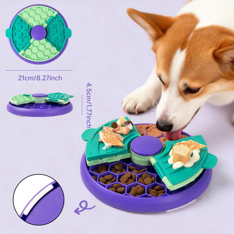 3-in-1 Pet Puzzle Slow Feeder Bowl with Multi-Level Rotating Disk - Purple-green