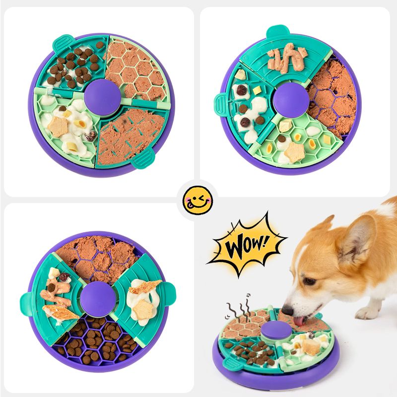 3-in-1 Pet Puzzle Slow Feeder Bowl with Multi-Level Rotating Disk - Purple-green