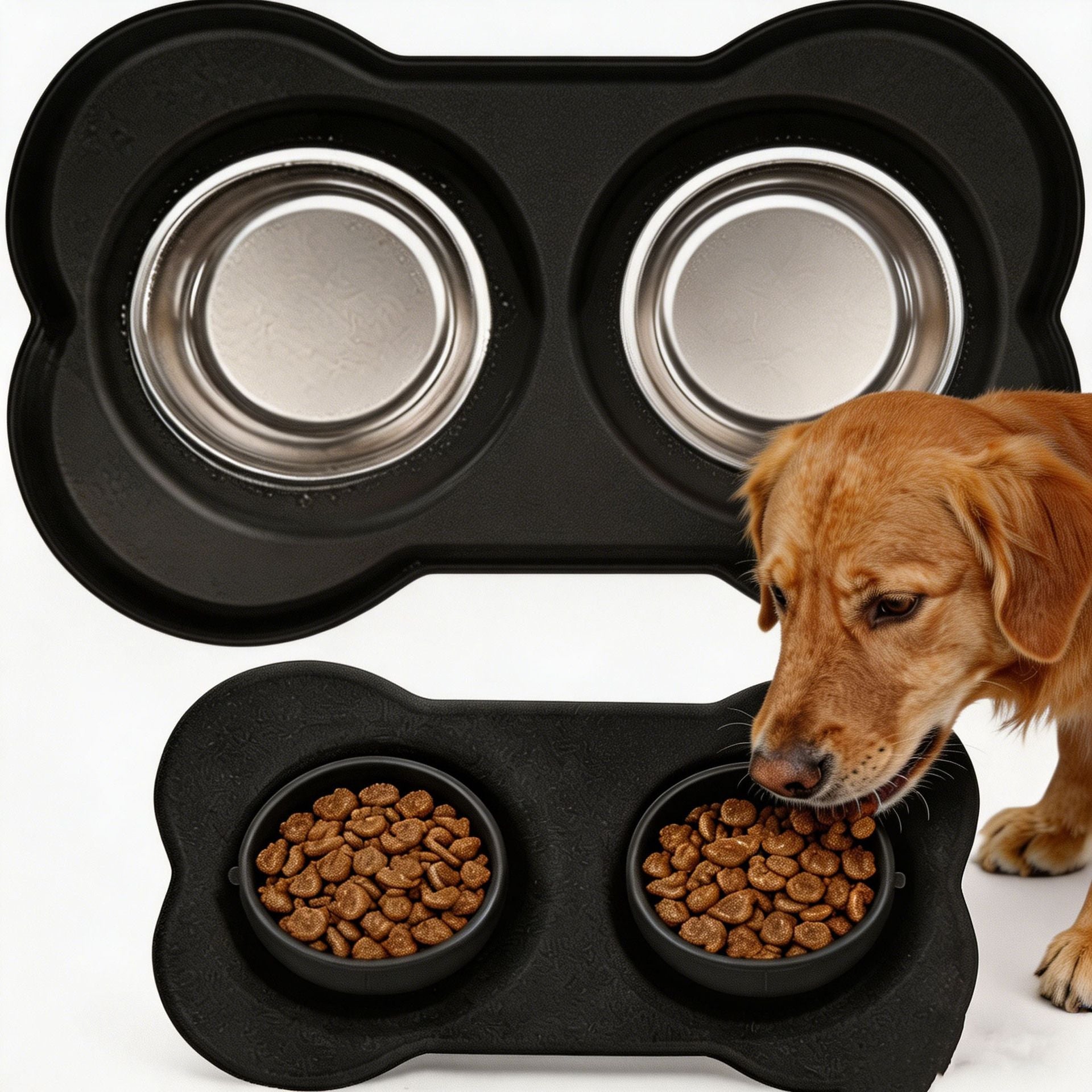 Anti Tip Stainless Steel Dog Bowl 2 in 1 Food Water Bowl