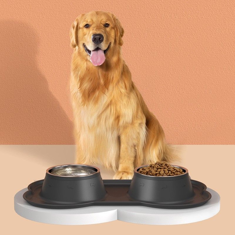 Anti Tip Stainless Steel Dog Bowl 2 in 1 Food Water Bowl