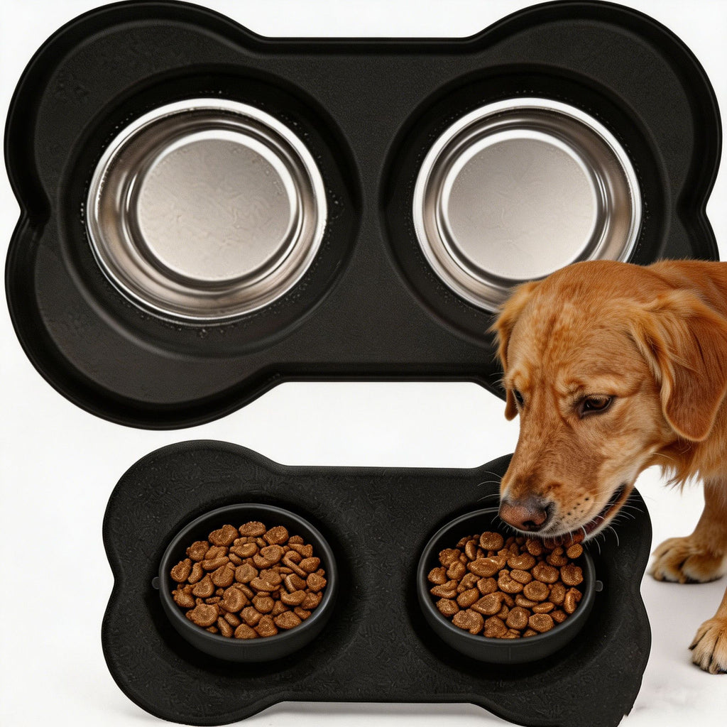 Anti Tip Stainless Steel Dog Bowl 2 in 3 Food Water Bowl