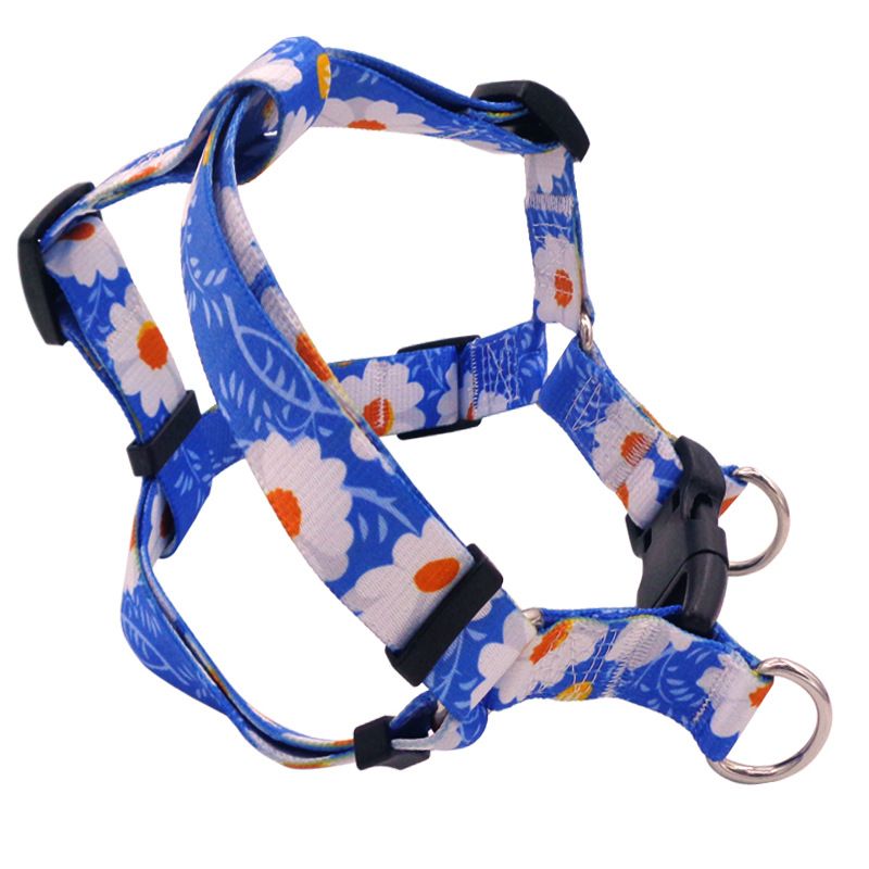 DEYUAN Bohemian Dog Harness Polyester Blue Daisy M:2*42-61cm