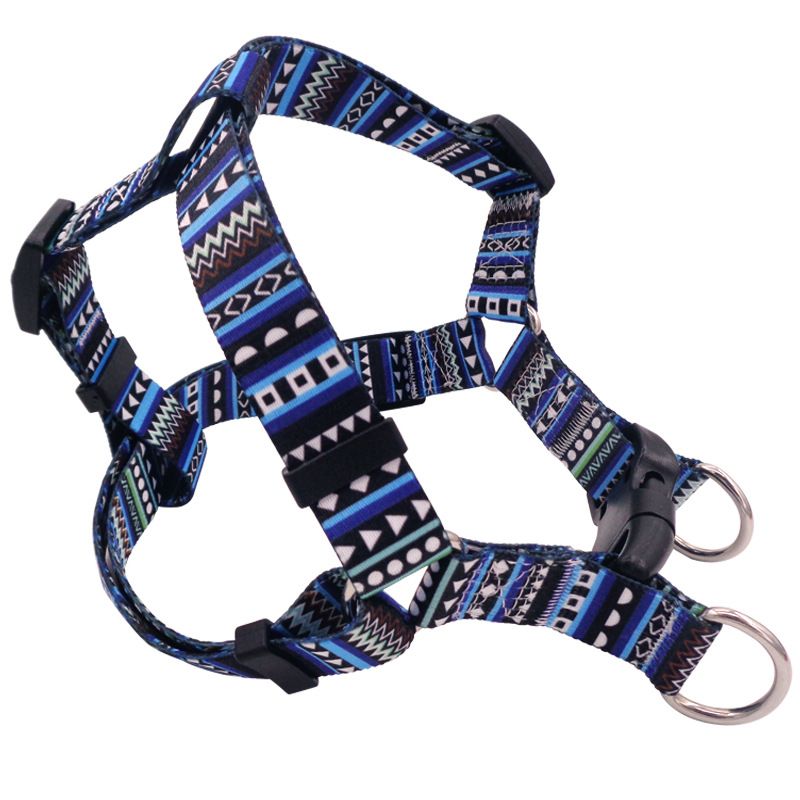 DEYUAN Bohemian Dog Harness Polyester Blue Daisy M:2*42-61cm