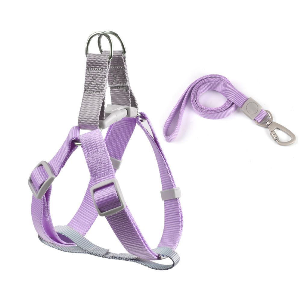 CHOUGOGO Nylon Dog Harness Leash Adjustable Vest Purple M:1.5*120cm