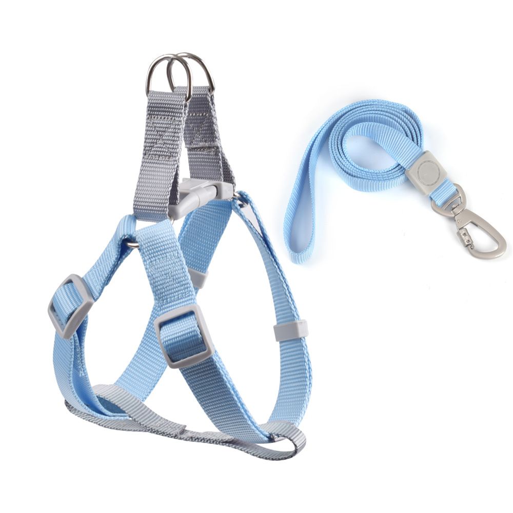 CHOUGOGO Nylon Dog Harness Leash Adjustable Vest Sky Blue M:1.5*120cm
