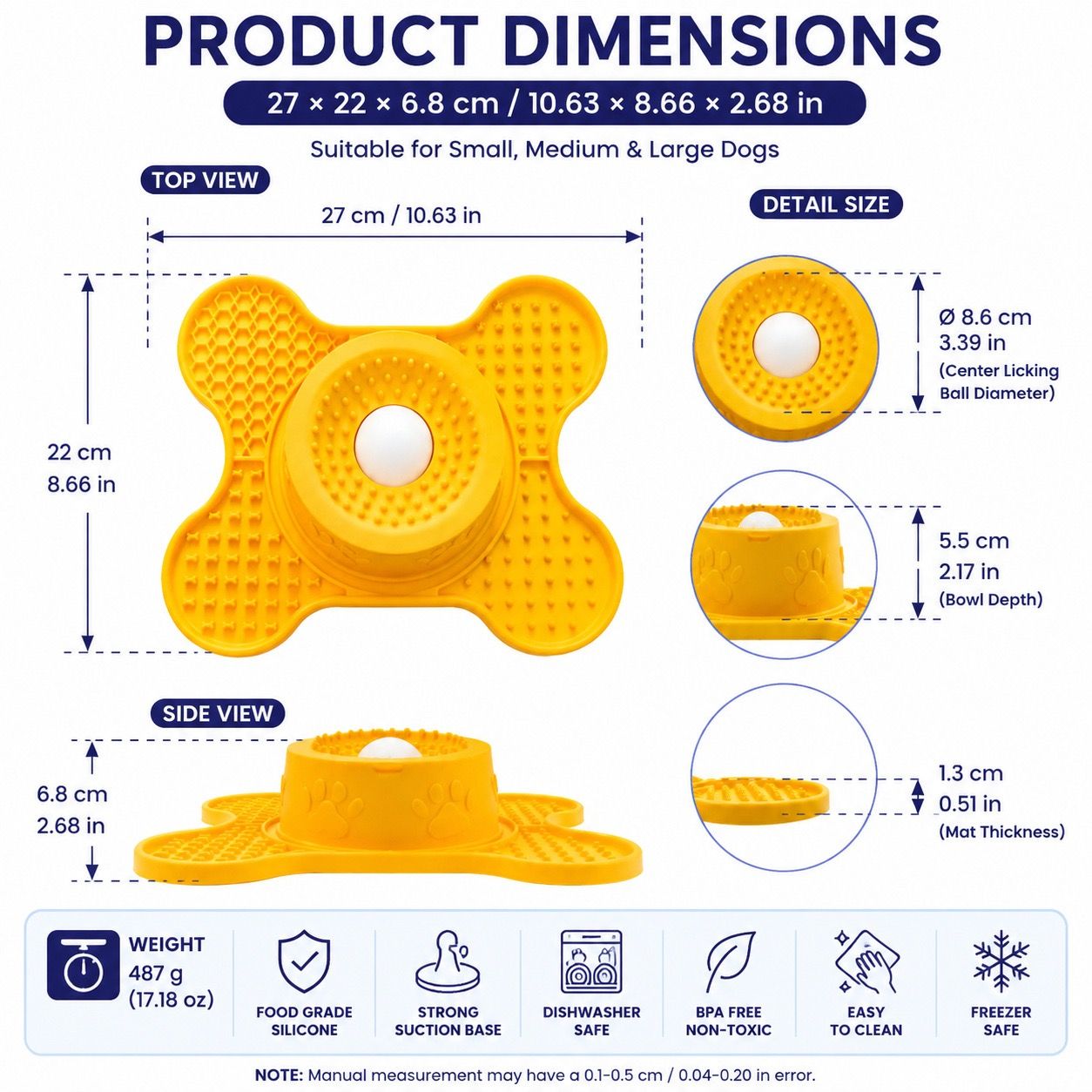 3-in-1 Silicone Lick Mat with Rolling Treat Ball – Slow Feeder, Anxiety Relief, and Engaging Puzzle for Dogs and Cats, Perfect for Peanut Butter, Yogurt, Wet Food, and Freezer Treats (Yellow)