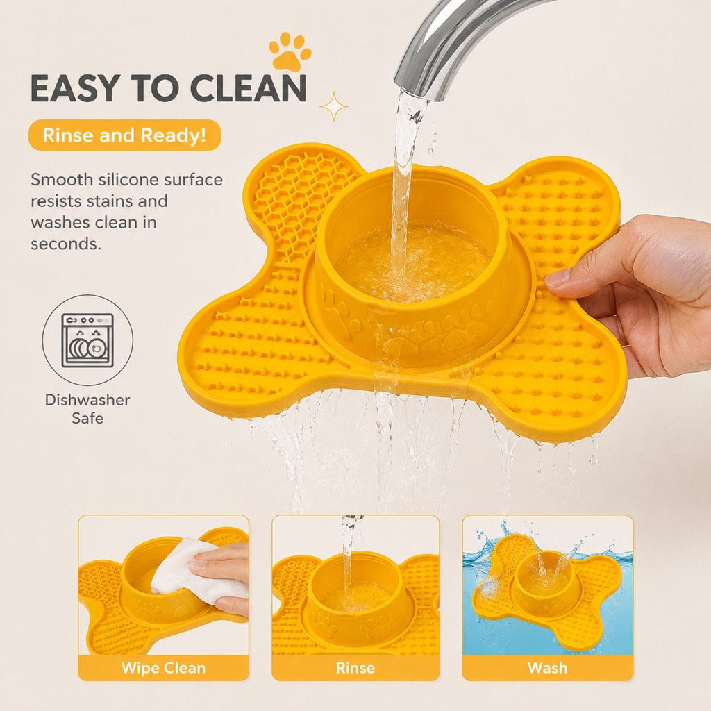 3-in-1 Silicone Lick Mat with Rolling Treat Ball – Slow Feeder, Anxiety Relief, and Engaging Puzzle for Dogs and Cats, Perfect for Peanut Butter, Yogurt, Wet Food, and Freezer Treats (Yellow)