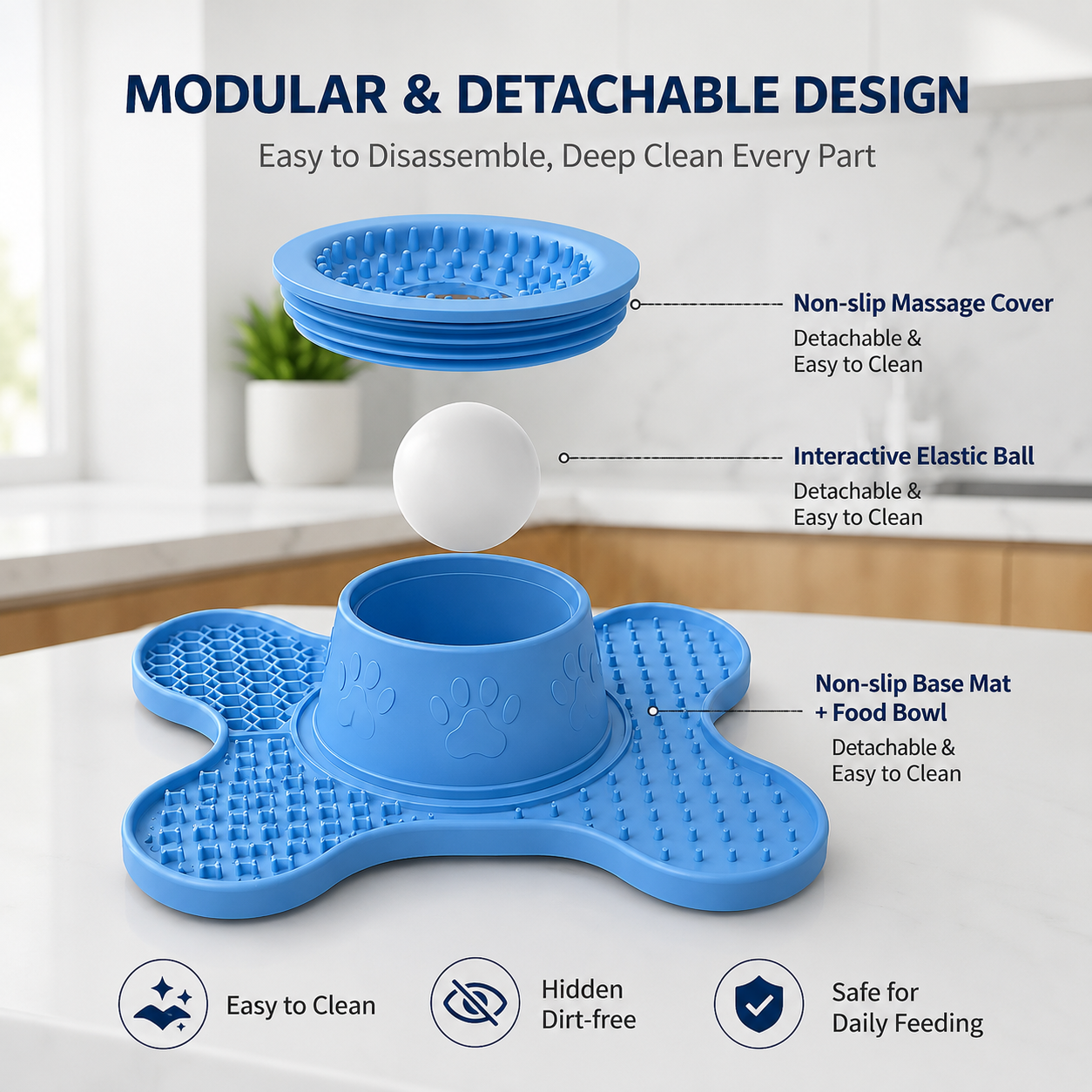 Keep your furry friend happily occupied with this 3-in-1 bone-shaped lick mat and slow feeder, featuring a textured rolling treat ball and multiple sensory zones, perfect for spreading wet food, yogurt, or kibble to soothe anxiety, curb boredom, and trans
