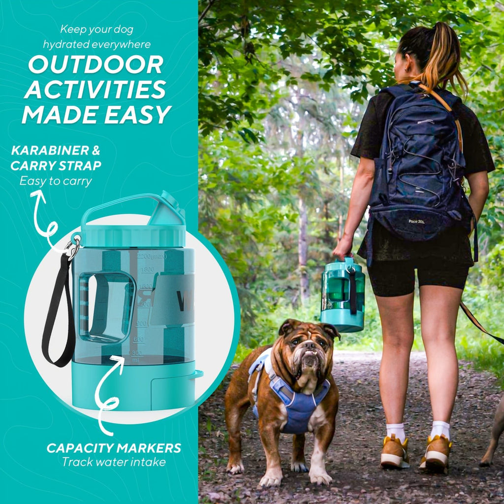 Portable Pet Water Bottle with Built-in Bowl – Leak-Proof, Large Capacity 77oz for Camping, Hiking, and Dog Park Adventures – Ideal for Small to Medium Breeds, Easy to Carry Outdoor Dog Travel Dispenser (Blue)