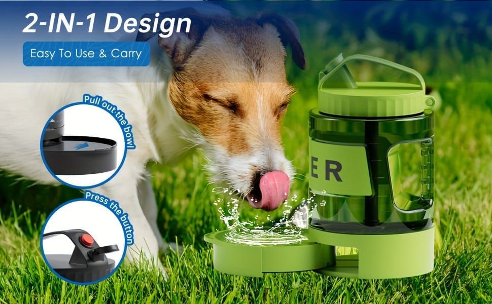 Portable Pet Water Bottle with Built-in Bowl – Leak-Proof, Large Capacity 77oz for Camping, Hiking, and Dog Park Adventures – Ideal for Small to Medium Breeds, Easy to Carry Outdoor Dog Travel Dispenser (Blue)