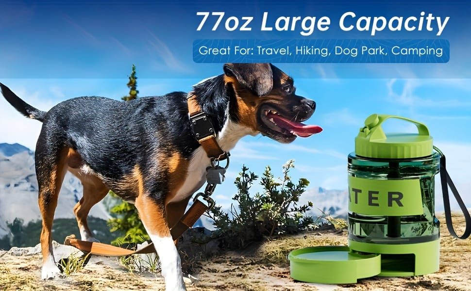 Portable Pet Water Bottle with Built-in Bowl – Leak-Proof, Large Capacity 77oz for Camping, Hiking, and Dog Park Adventures – Ideal for Small to Medium Breeds, Easy to Carry Outdoor Dog Travel Dispenser (Blue)