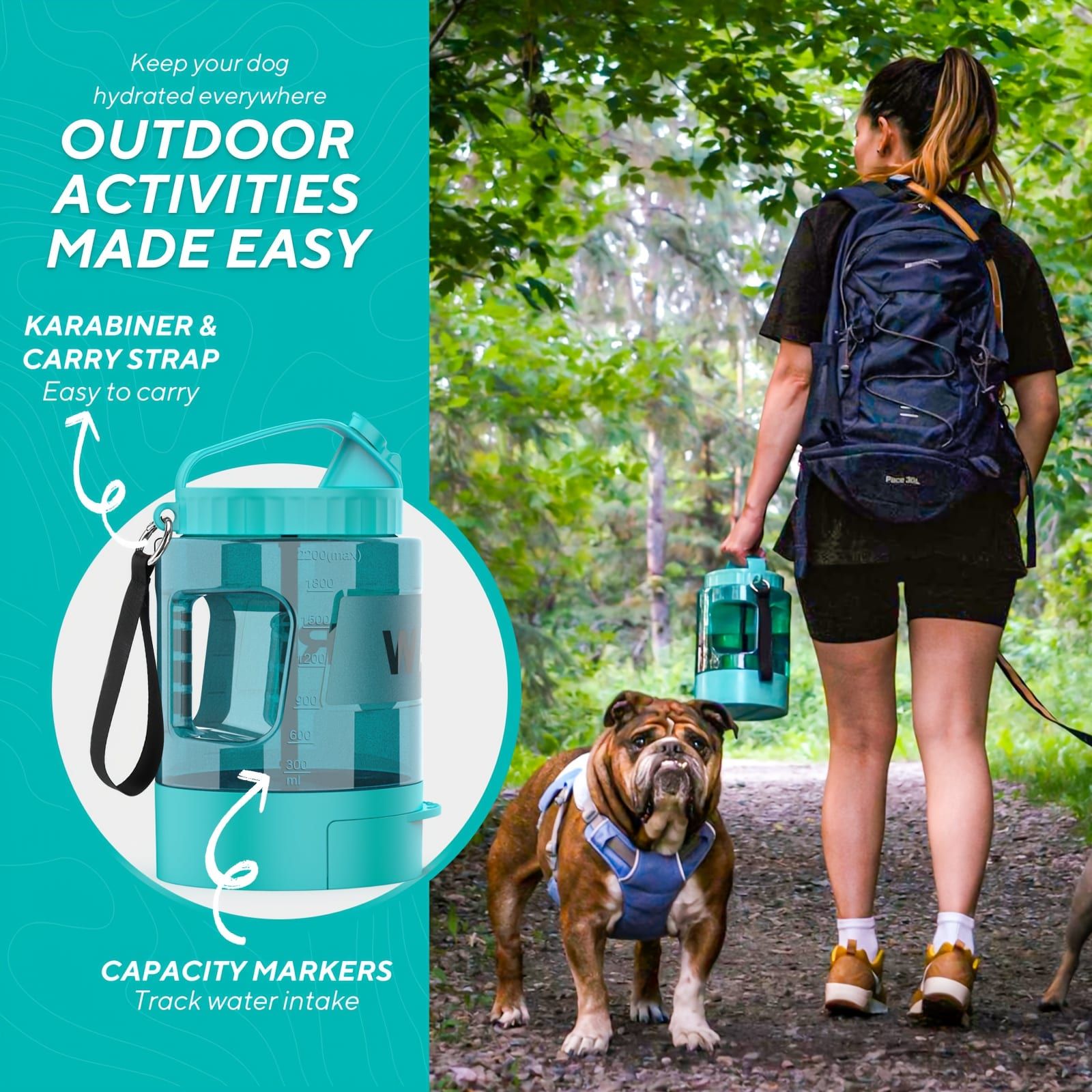 Portable Pet Water Bottle with Built-in Bowl – Leak-Proof, Large Capacity 77oz for Camping, Hiking, and Dog Park Adventures – Ideal for Small to Medium Breeds, Easy to Carry Outdoor Dog Travel Dispenser (Green)