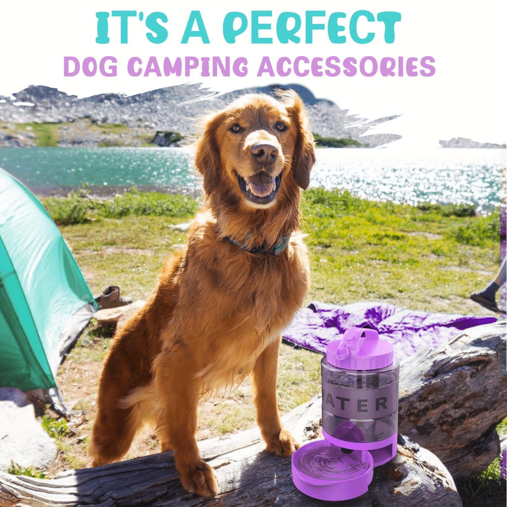Portable Pet Water Bottle with Built-in Bowl – Leak-Proof, Large Capacity 77oz for Camping, Hiking, and Dog Park Adventures – Ideal for Small to Medium Breeds, Easy to Carry Outdoor Dog Travel Dispenser (Purple)