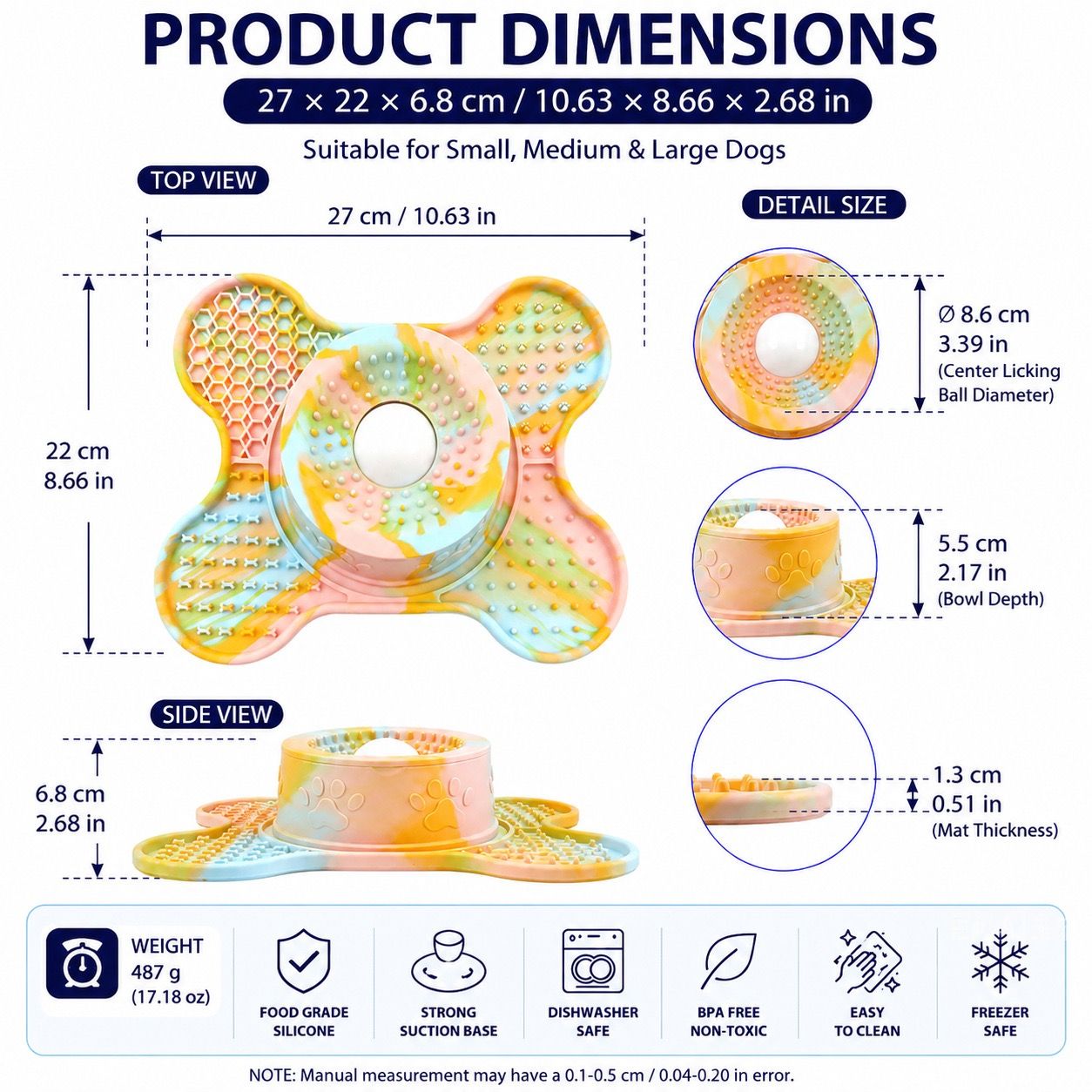3-in-1 Bone-Shaped Slow Feeder Licking Mat with Removable Rolling Ball – Interactive Silicone Pad for Dogs, Perfect for Spreadable Treats, Bathing Distraction, and Outdoor Adventures. (MultiColor)