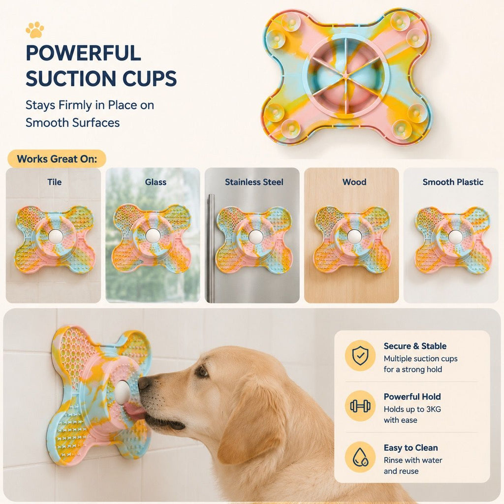 3-in-1 Bone-Shaped Slow Feeder Licking Mat with Removable Rolling Ball – Interactive Silicone Pad for Dogs, Perfect for Spreadable Treats, Bathing Distraction, and Outdoor Adventures. (MultiColor)