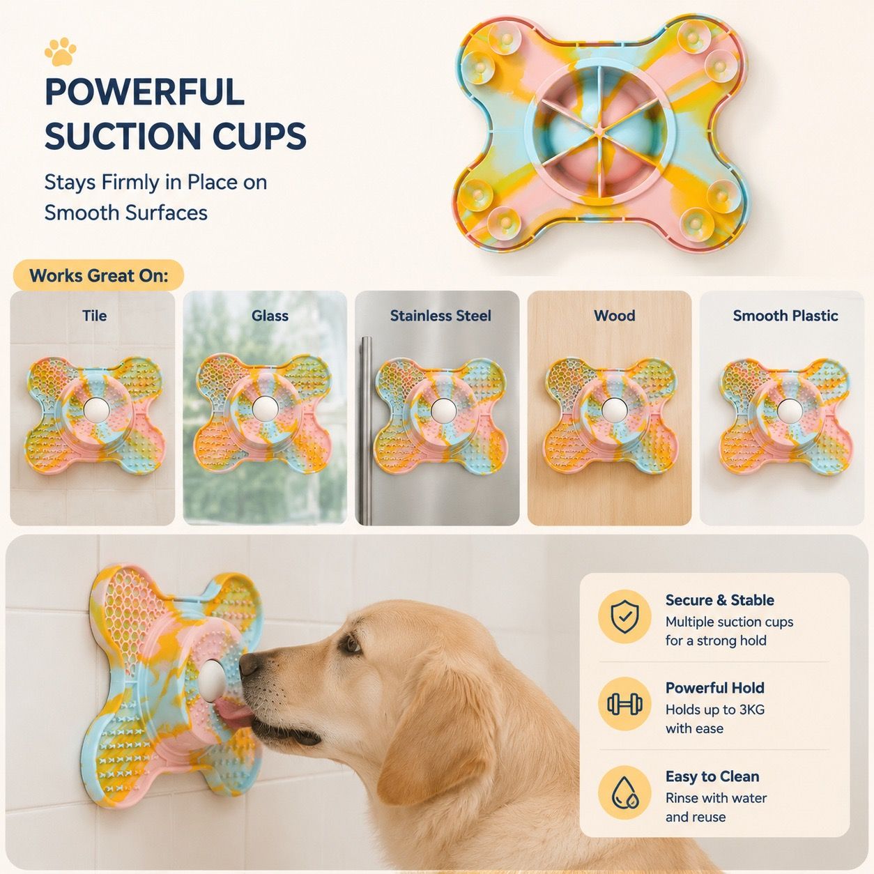 3-in-1 Bone-Shaped Slow Feeder Licking Mat with Removable Rolling Ball – Interactive Silicone Pad for Dogs, Perfect for Spreadable Treats, Bathing Distraction, and Outdoor Adventures. (MultiColor)