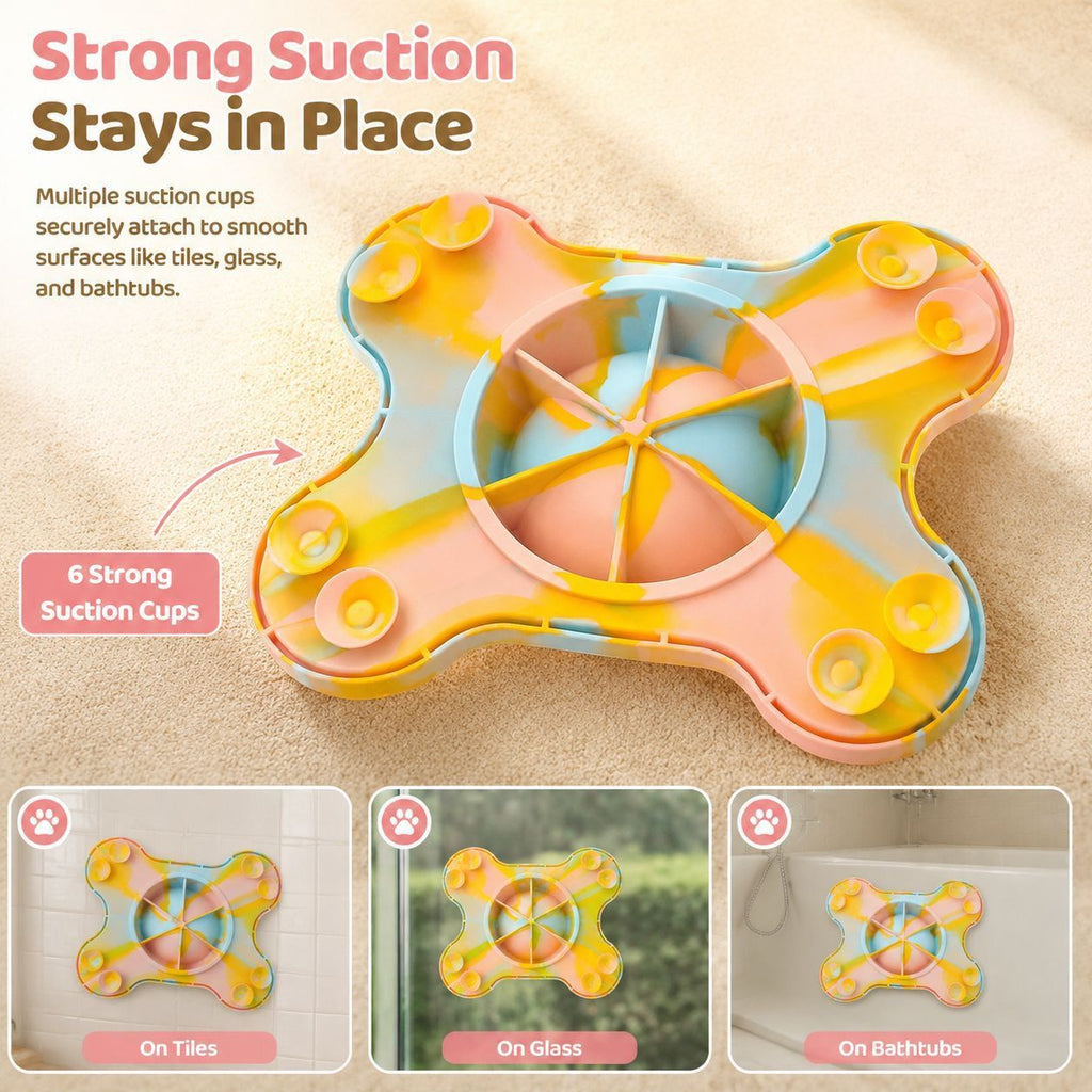 3-in-1 Bone-Shaped Slow Feeder Licking Mat with Removable Rolling Ball – Interactive Silicone Pad for Dogs, Perfect for Spreadable Treats, Bathing Distraction, and Outdoor Adventures. (MultiColor)