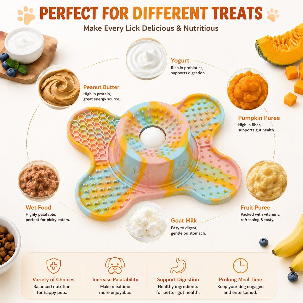3-in-1 Bone-Shaped Slow Feeder Licking Mat with Removable Rolling Ball – Interactive Silicone Pad for Dogs, Perfect for Spreadable Treats, Bathing Distraction, and Outdoor Adventures. (MultiColor)